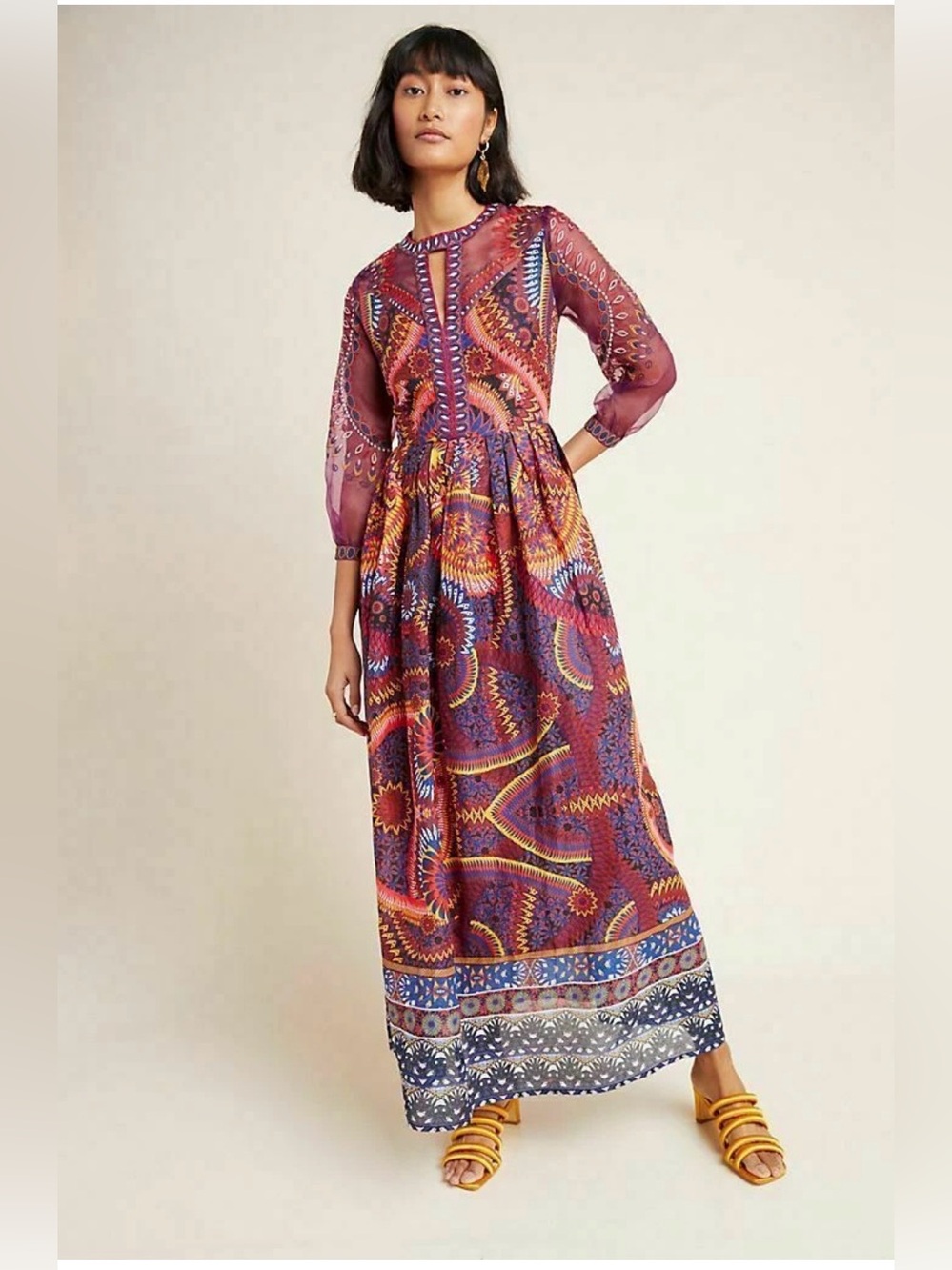 Anthropologie Burgundy Multi Paisley Print Maxi Dress Size 12